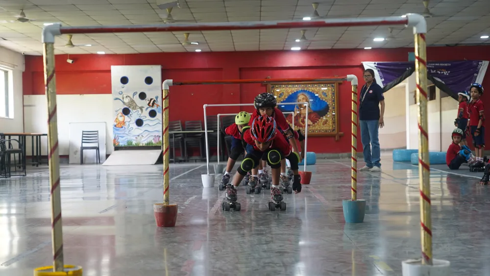 Students training in the indoor skating auditorium