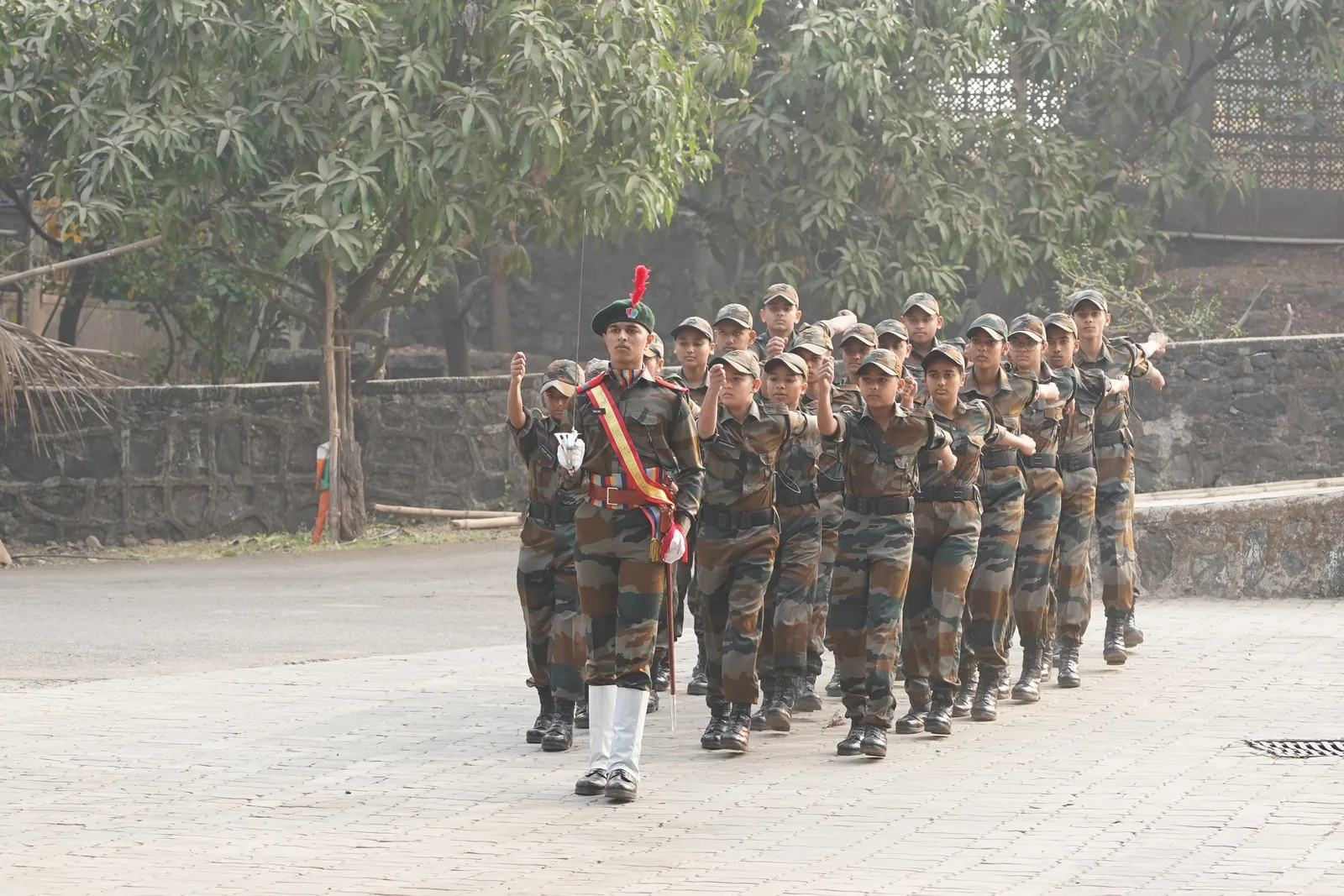 Students during a military training drill