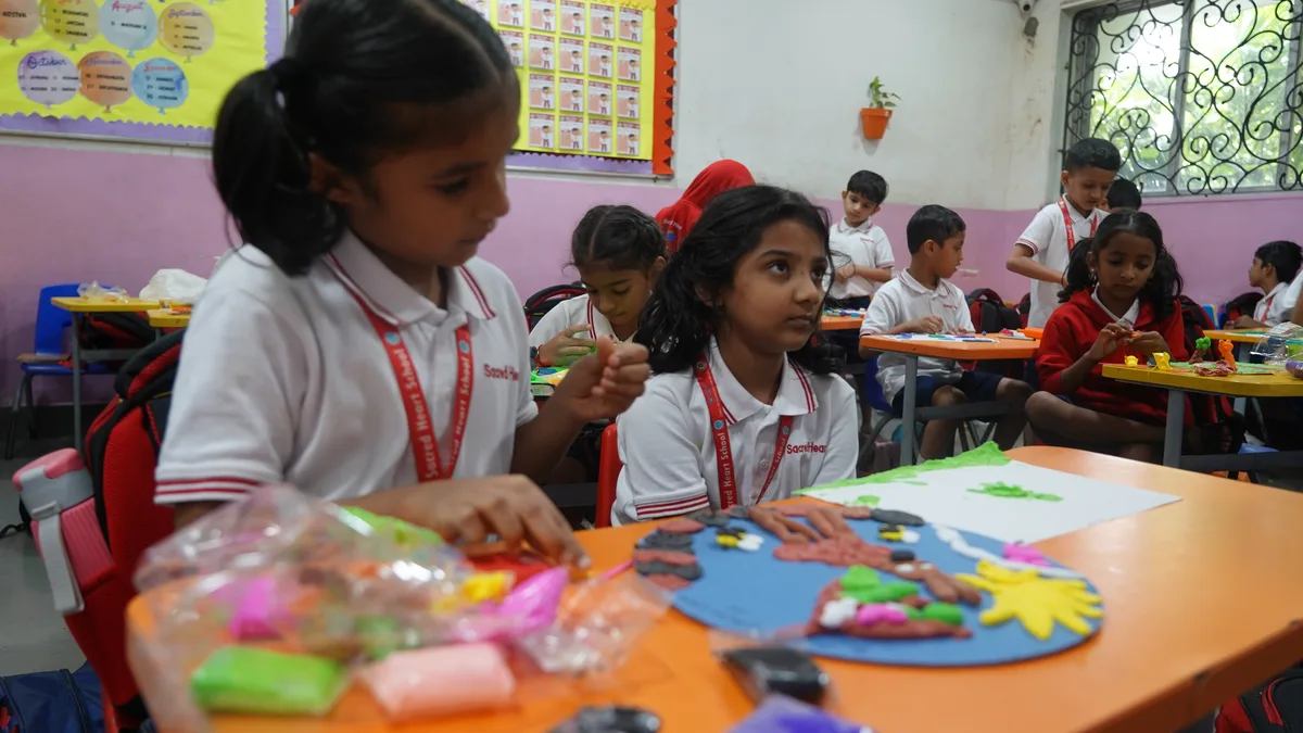 Primary students working with clay at the Clay Modelling Competition