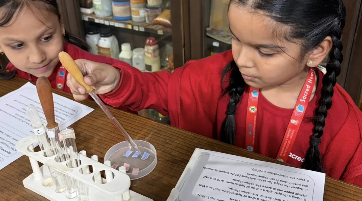 A Primary student carrying out a hands-on experiment with test tubes