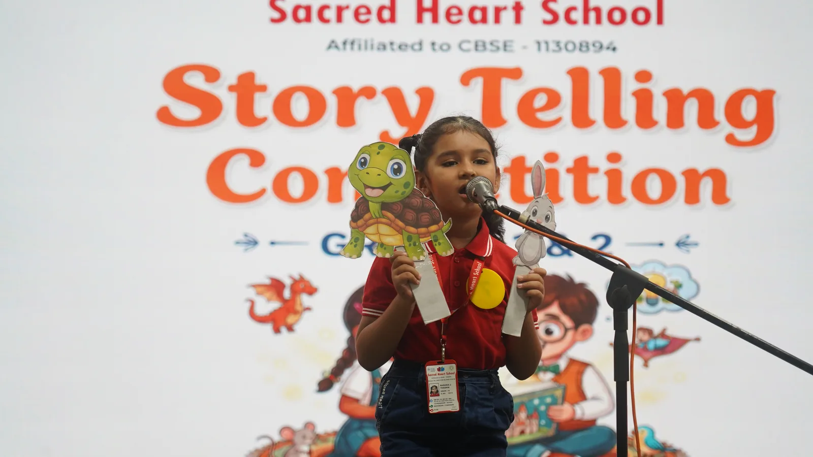 A Primary student at the Story Telling Competition