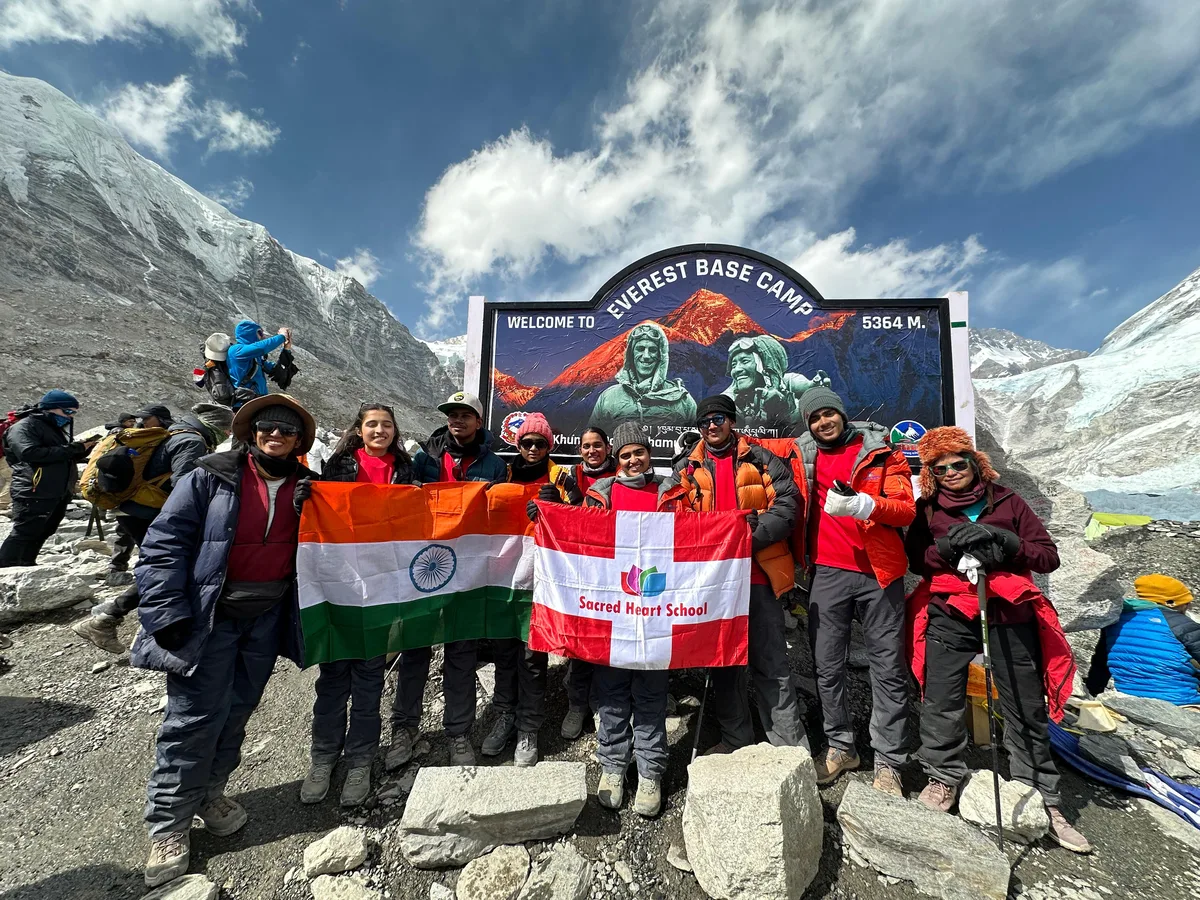 Students and staff at Everest Base Camp